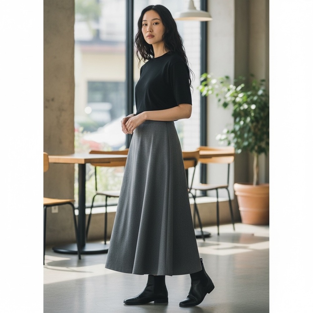 RAFAELLA Gray Flowy Maxi Long Skirt Sz 8 A-Line Y2K Academia Office‎ Casual